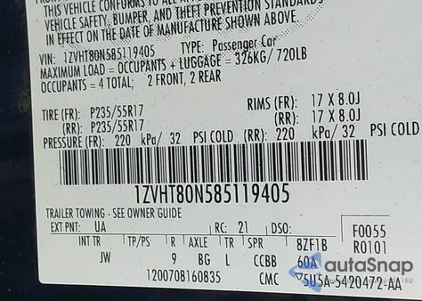 2008 Ford Mustang V6 Deluxe/V6 Premium z USA, uszkodzony, nr VIN 1ZVHT80N585119405